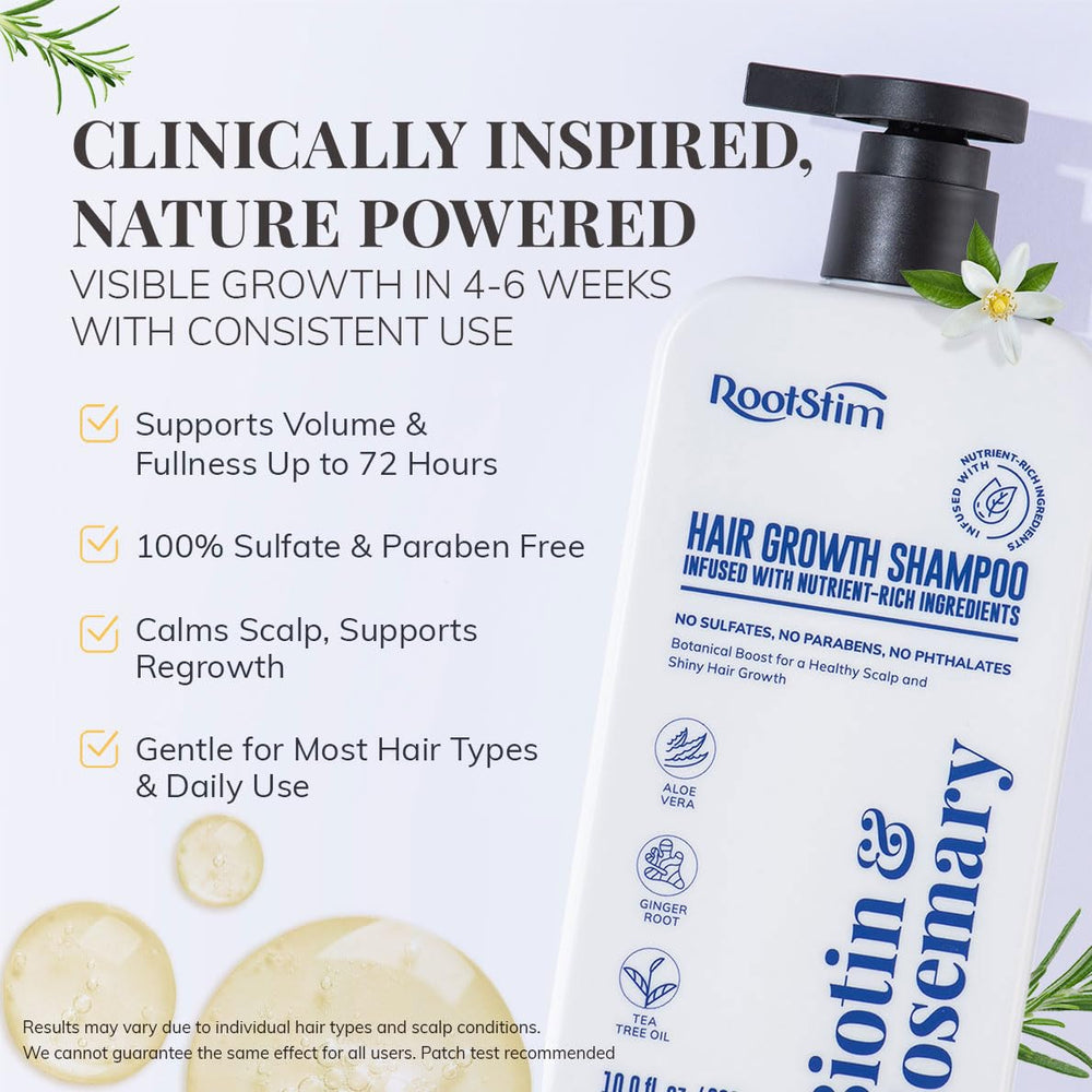 Aplicación en la palma de la mano con RootStim champú biotina y romero