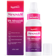 RootStim Extra Strength Minoxidil bottle showing targeted hair support benefits