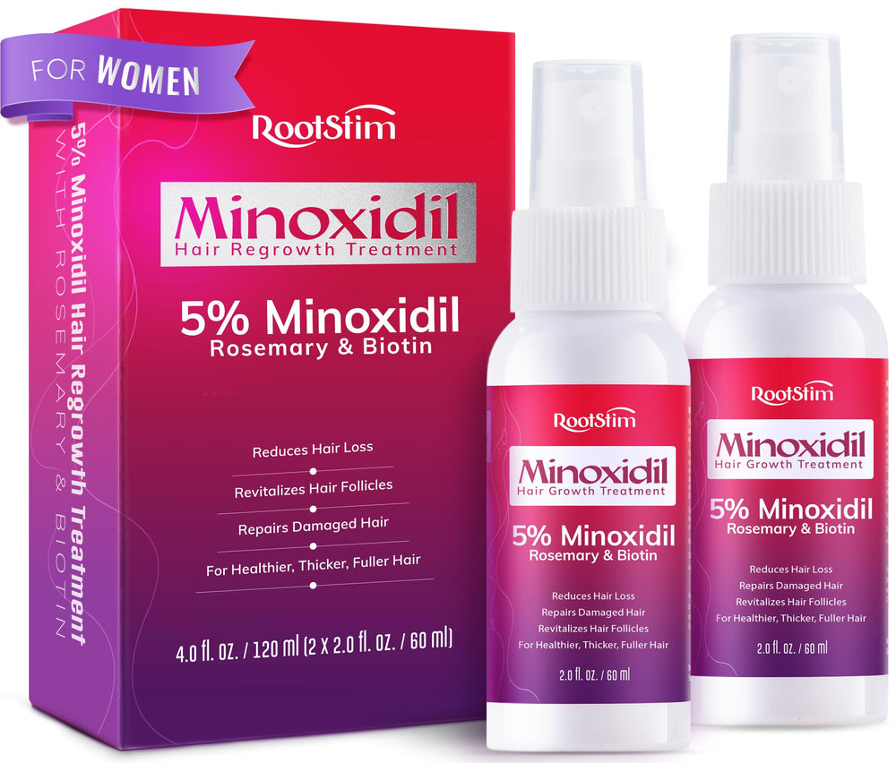 RootStim minoxidil spray for women targets thinning areas for focused growth support.