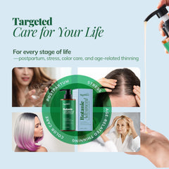 RootStim rosemary oil drops near shampoo bottle for scalp nourishment.