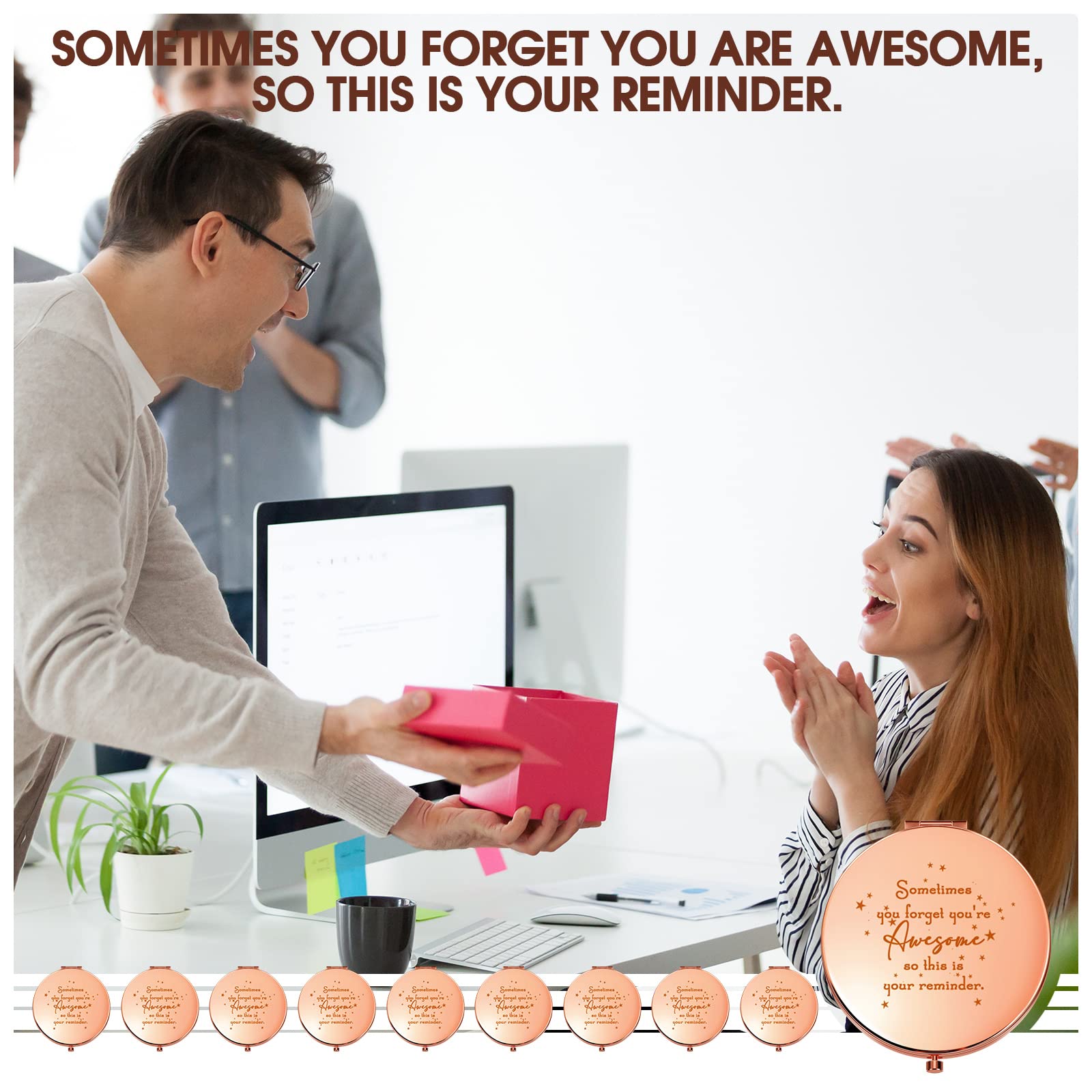 Roowest gift-ready rose-gold compact mirror showcased for special occasions.