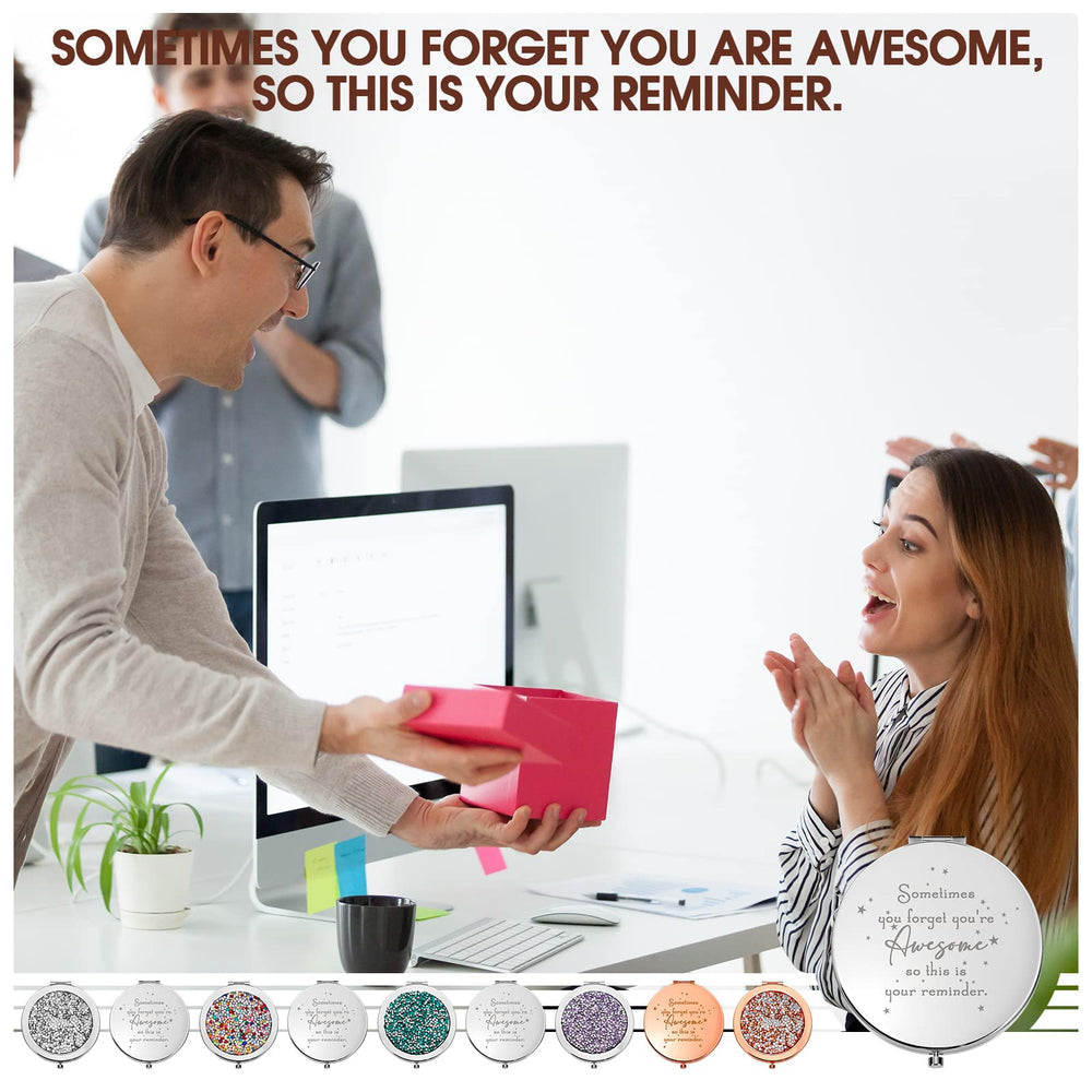 Roowest inspirational compact mirror set with diamonds highlights premium details and gifting appeal.