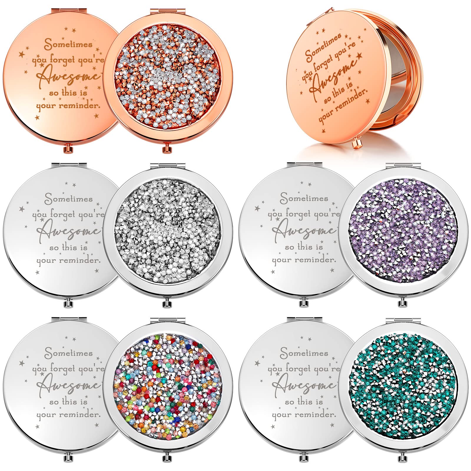 Roowest inspirational compact mirror set in packaging, ideal for gifting to colleagues.