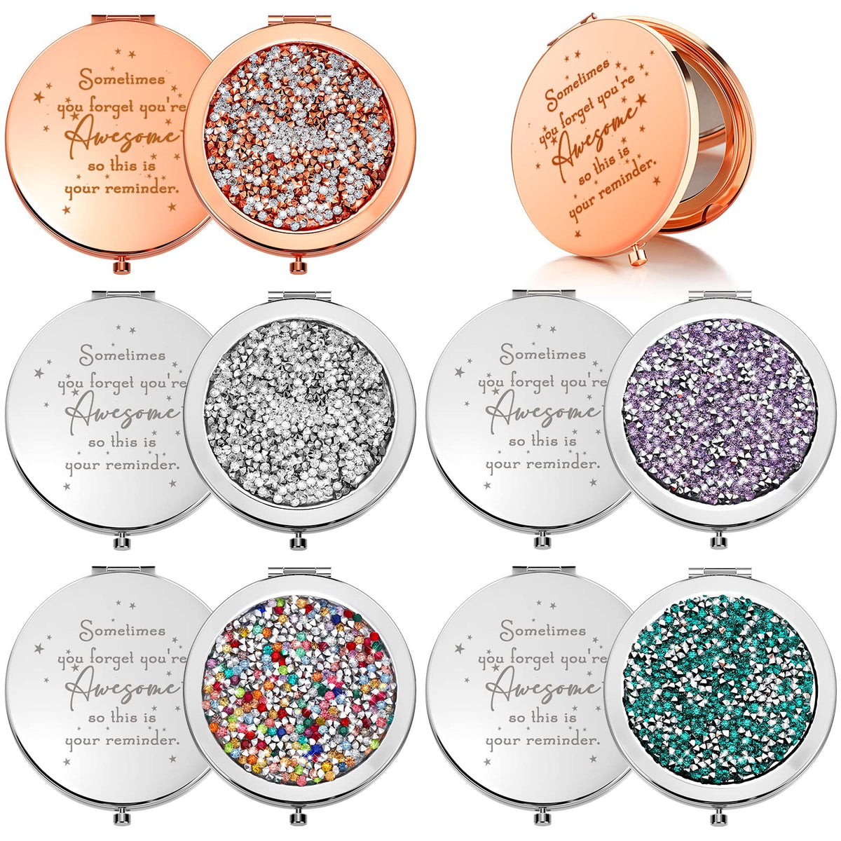 Roowest inspirational compact mirror set in packaging, ideal for gifting to colleagues.