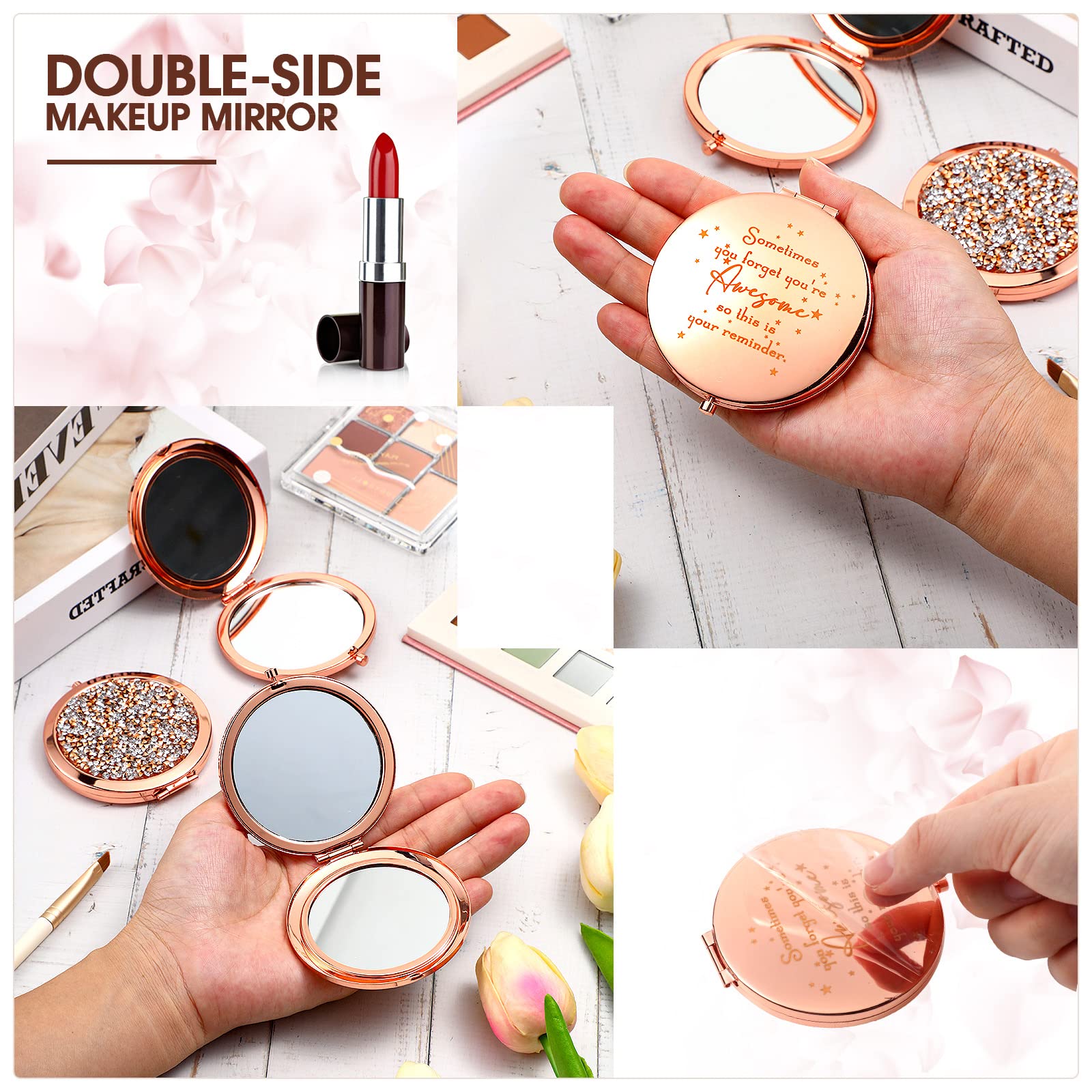 Roowest rose-gold shell with diamond-like inlay provides luxe feel and scratch resistance.