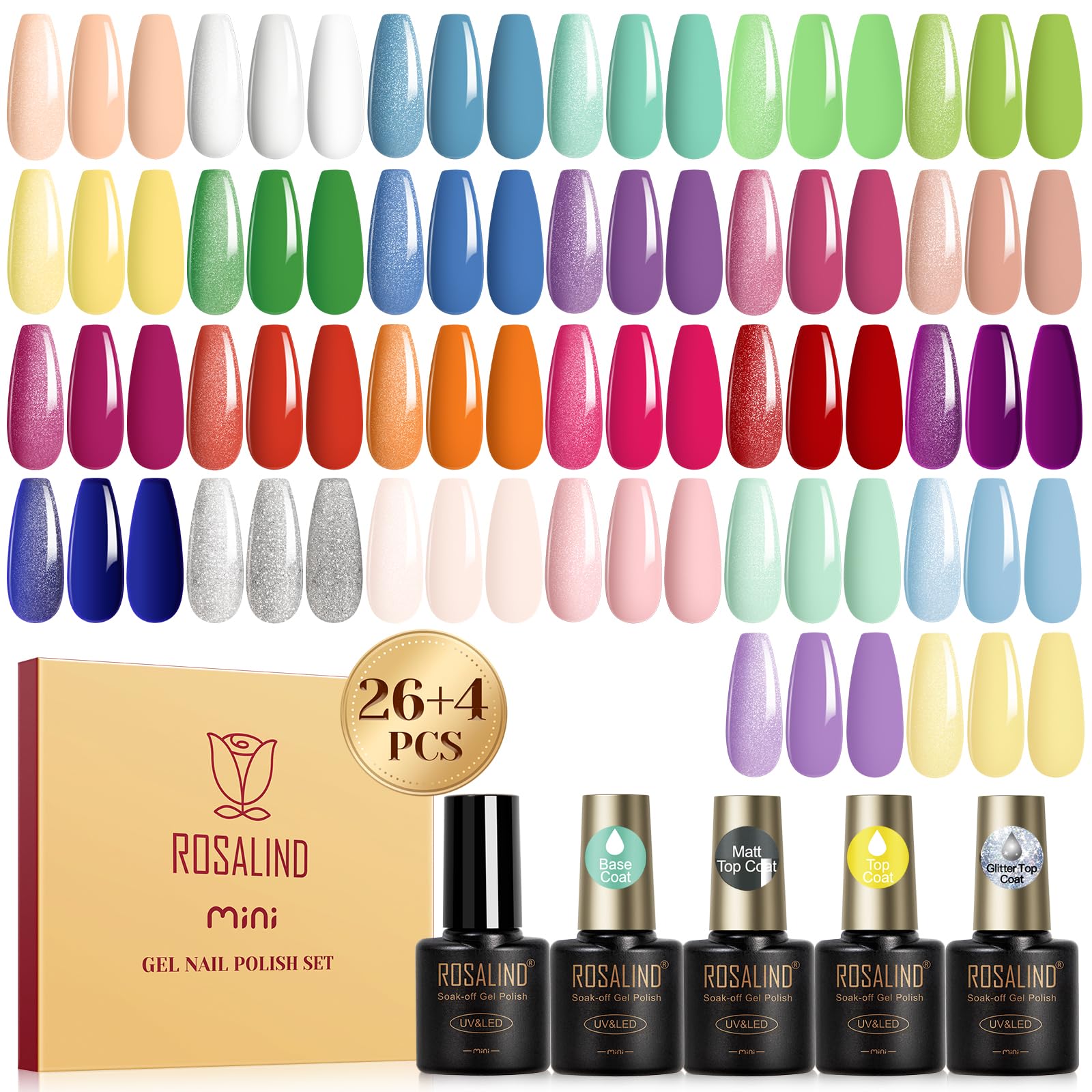 ROSALIND esmalte gel 30 piezas: botellas neon para manicuras brillantes.