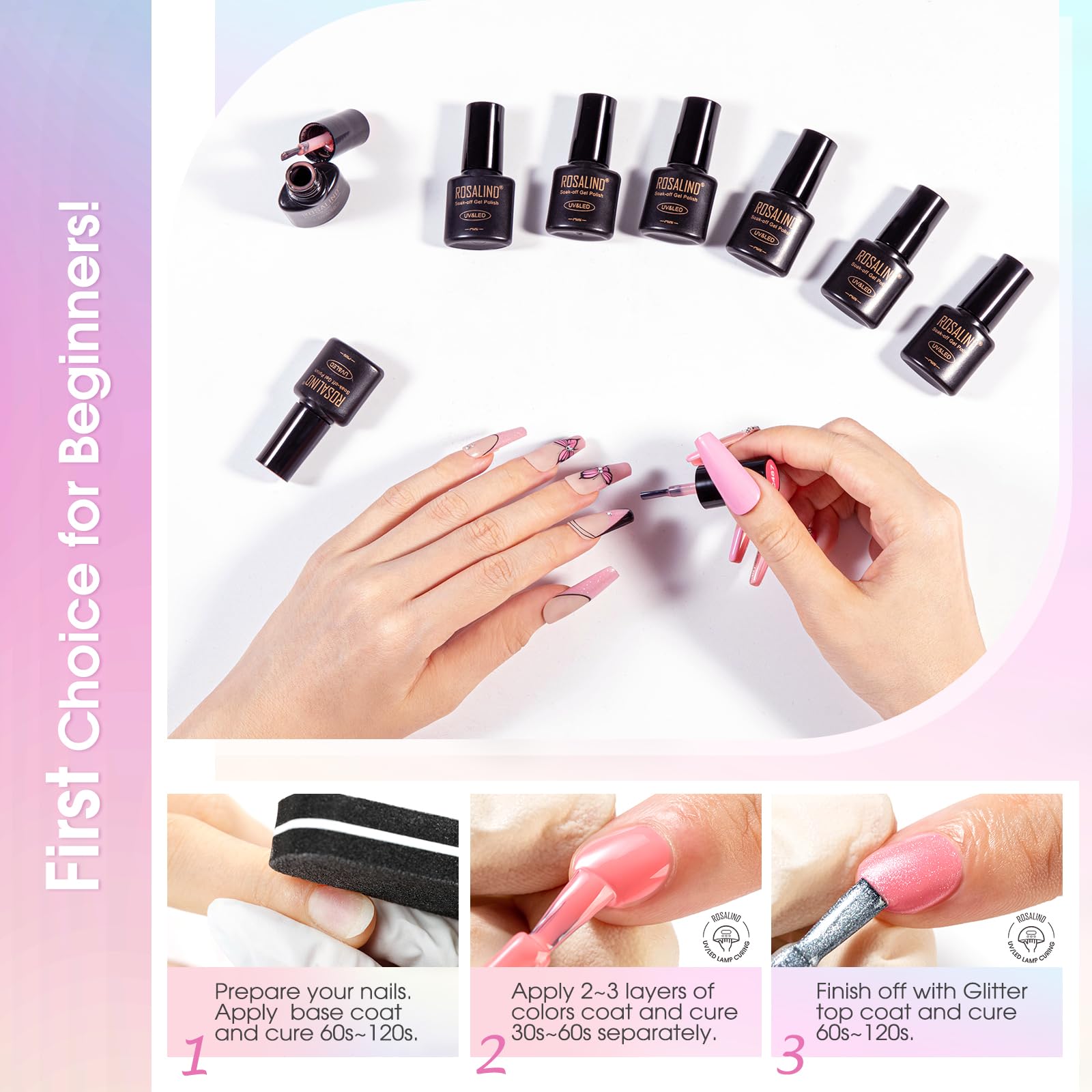 ROSALIND: frascos de esmalte gel de 5 ml, fáciles de guardar.