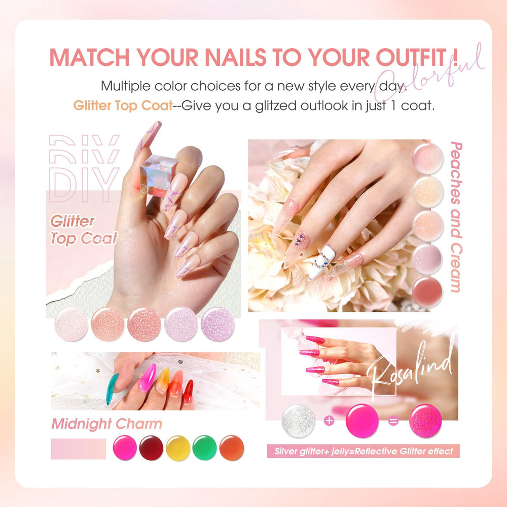 Top coat glitter ROSALIND para realzar colores con destellos.