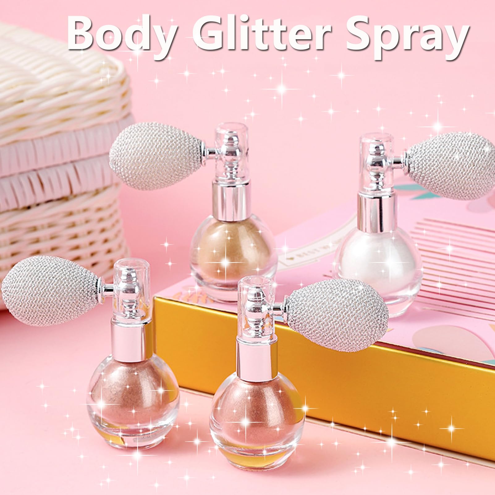 Rosarden Pink Glitter Spray applied on skin for glow and shimmer.