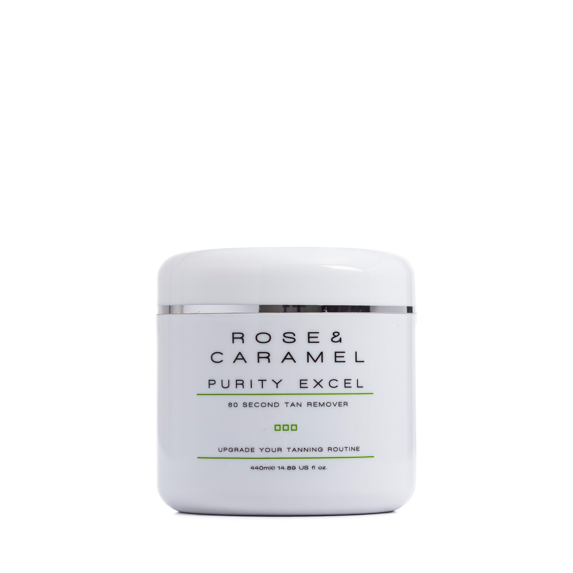 Rose & Caramel Purity Excel bottle close-up showing fast tan removal