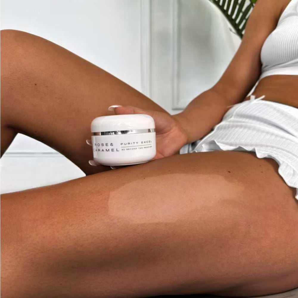 Rose and Caramel Purity Excel massage on skin for quick exfoliation.