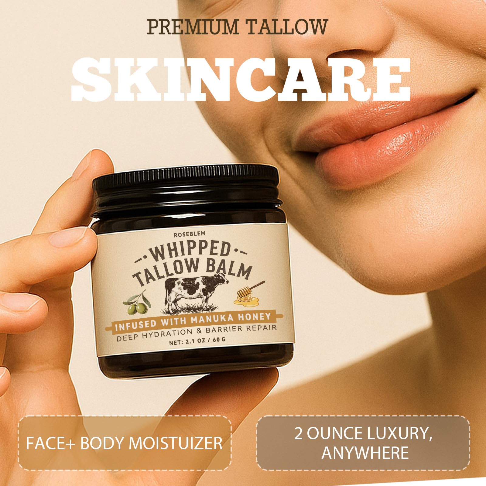 Roseblem balm texture swirl demonstrates quick absorption for face and body