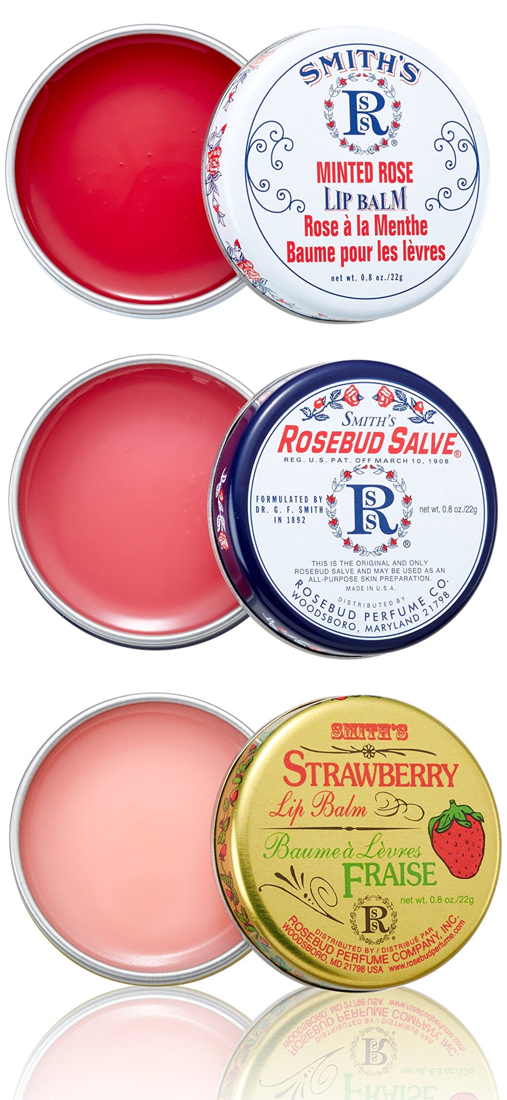 ROSEBUD SALVE balsamo labial de tres capas para labios secos y suaves.