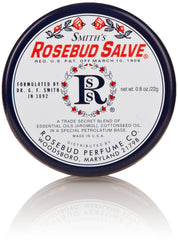 Rosebud Perfume Rosebud Salve tin showing rose scent for versatile skin care