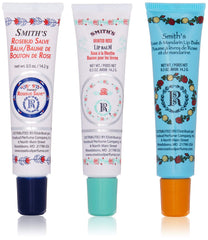 Conjunto Rosebud Salve con tres bálsamos en estuche, ideal para regalo y cuidado de labios.