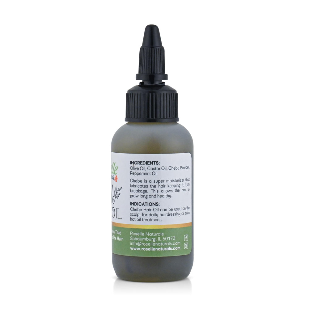 Roselle Naturals Chebe Oil cap closeup signaling premium care and scalp benefits