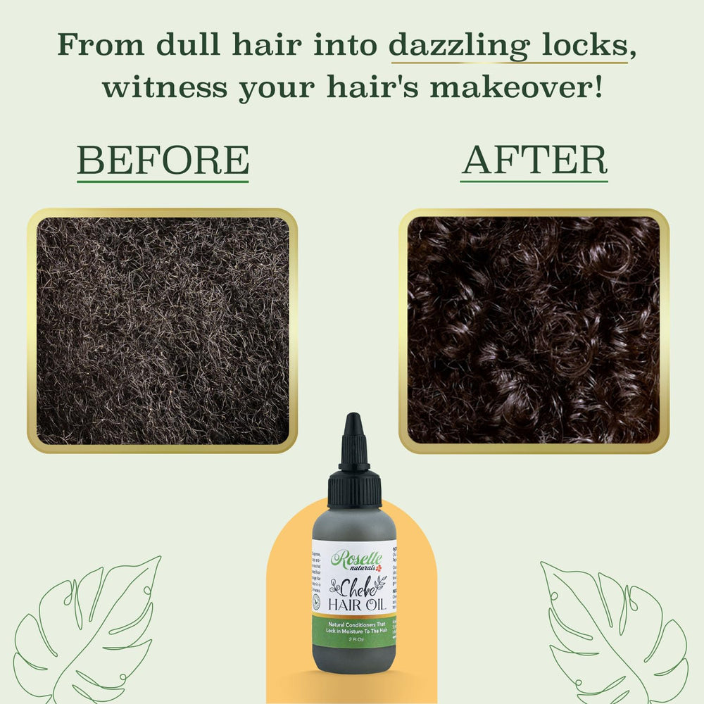 Roselle Naturals Chebe Oil on hair strands demonstrates reduced breakage and resilience