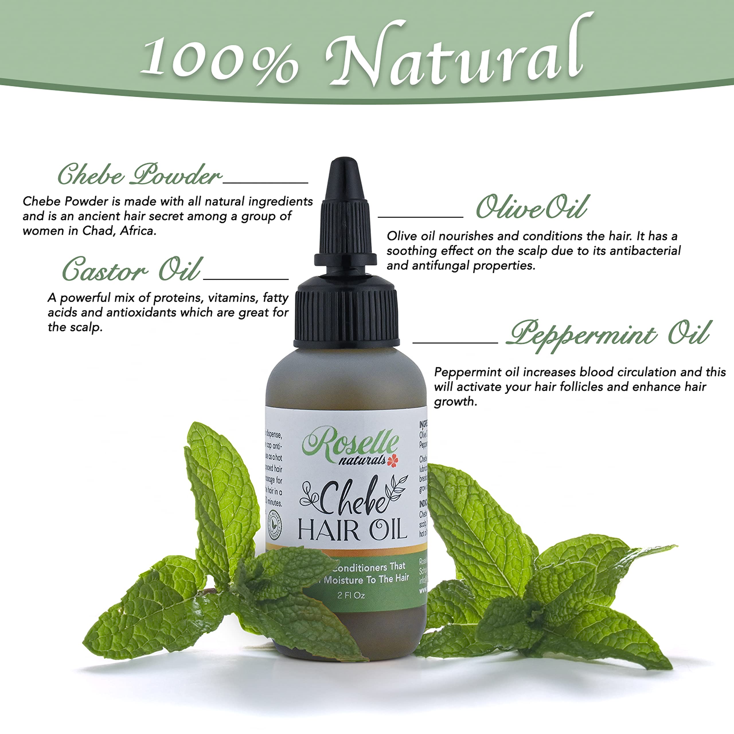 Roselle Naturals Chebe Oil being applied to scalp illustrates moisture sealing for curls
