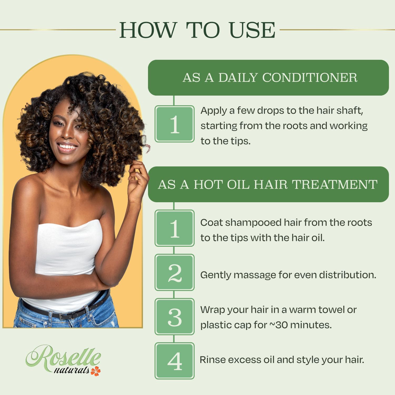 Roselle Naturals Chebe Oil texture on hair reveals smooth, non-greasy shine