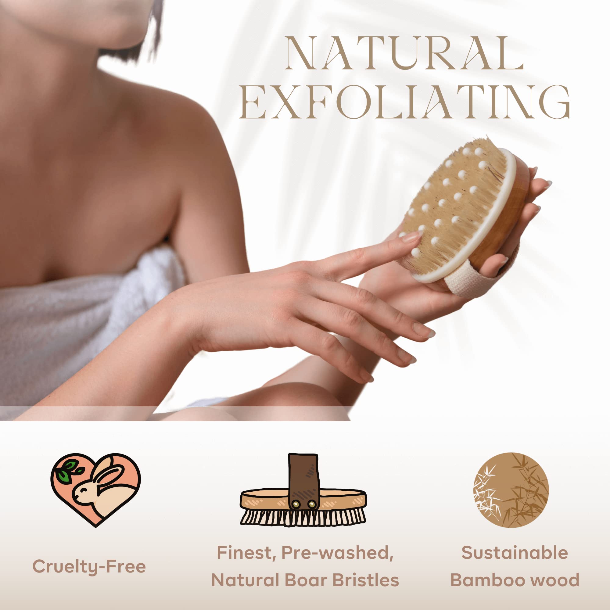 Rosena Dry Brushing Body Brush promotes improved skin circulation for a healthy glow.