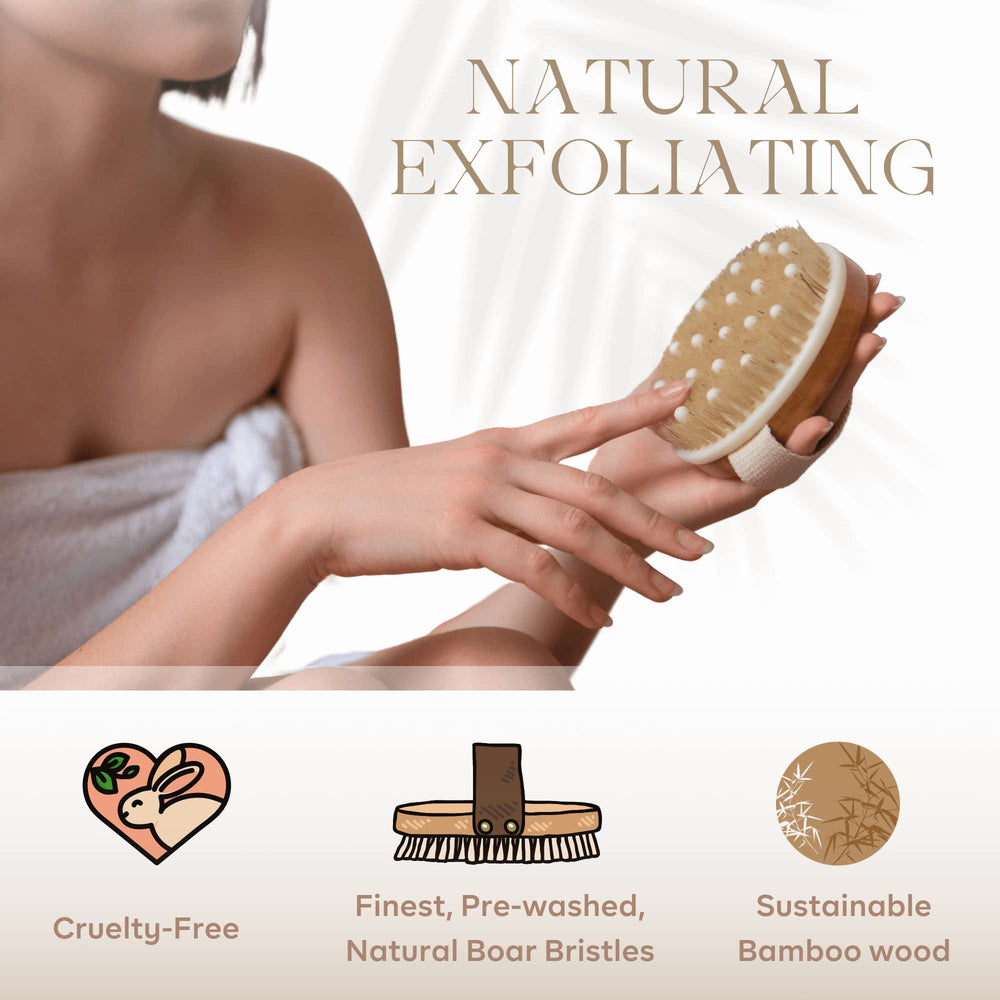 Rosena Dry Brushing Body Brush promotes improved skin circulation for a healthy glow.