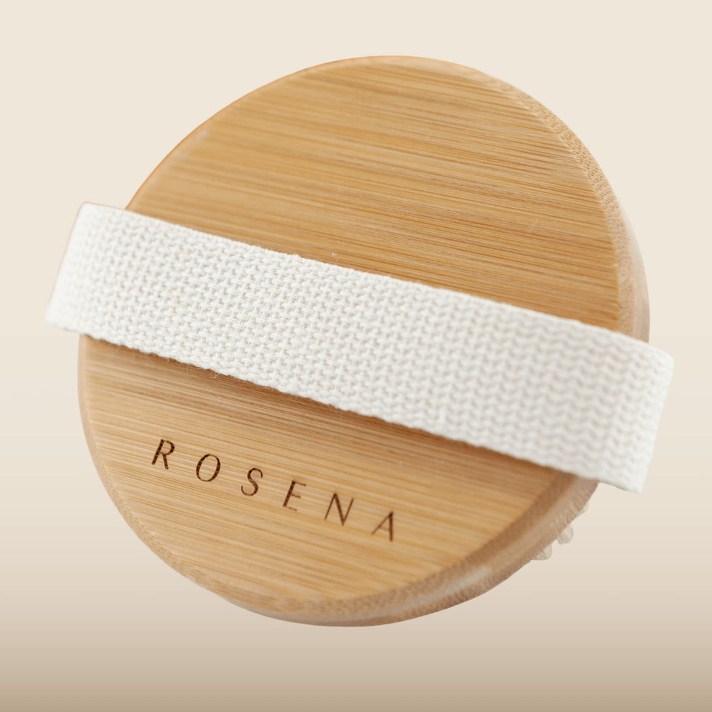 Rosena Dry Brushing Body Brush supports lymphatic drainage with strap-guided brushing.