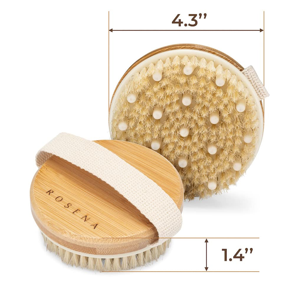 Rosena Dry Brushing Body Brush natural boar bristles deliver effective exfoliation.