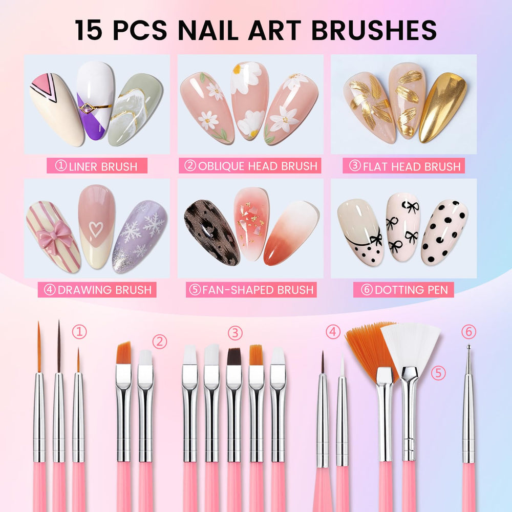 Rosiour 15 Nail Art Brushes for precise lines and flawless details