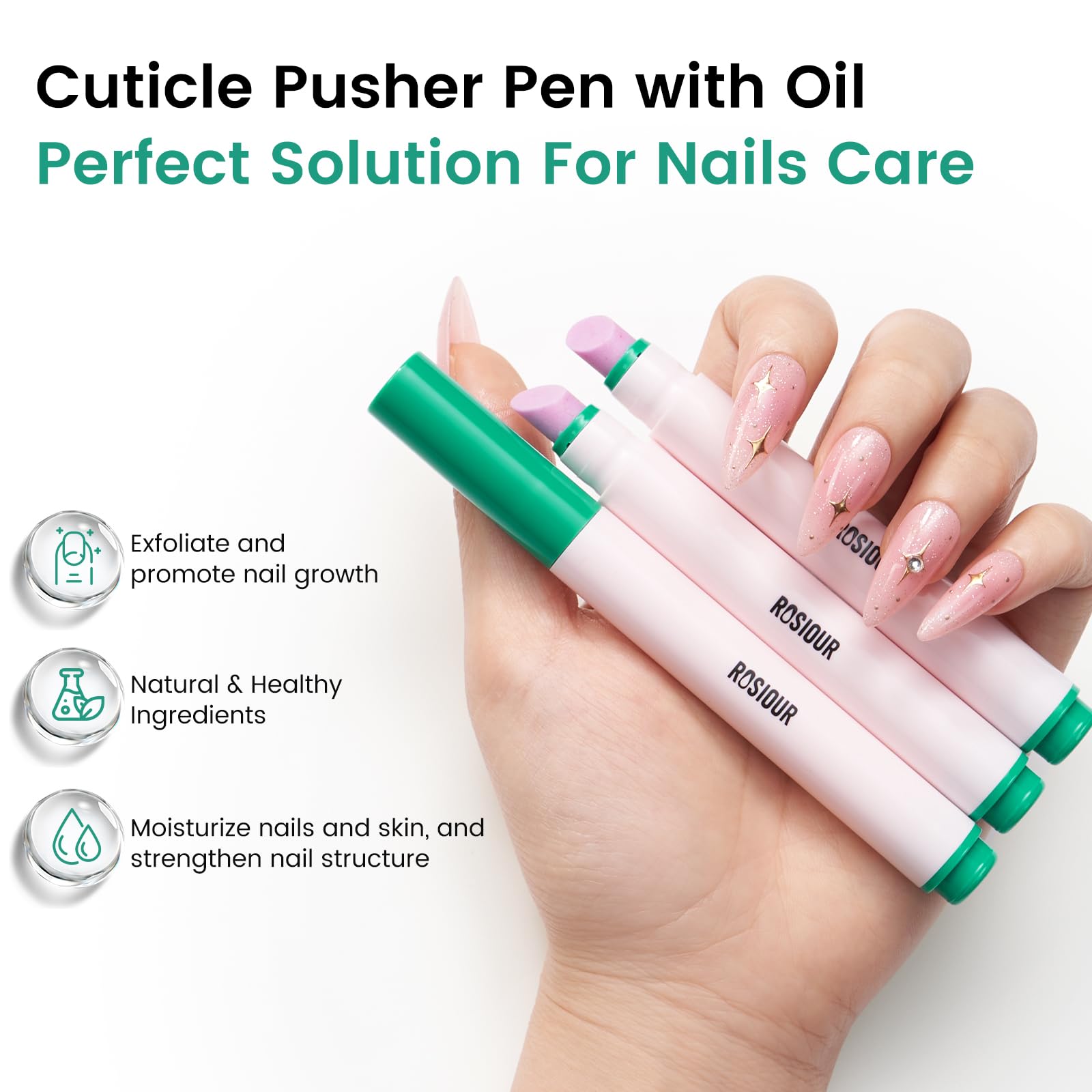 Rosiour tool removing new cuticles on natural and polished nails