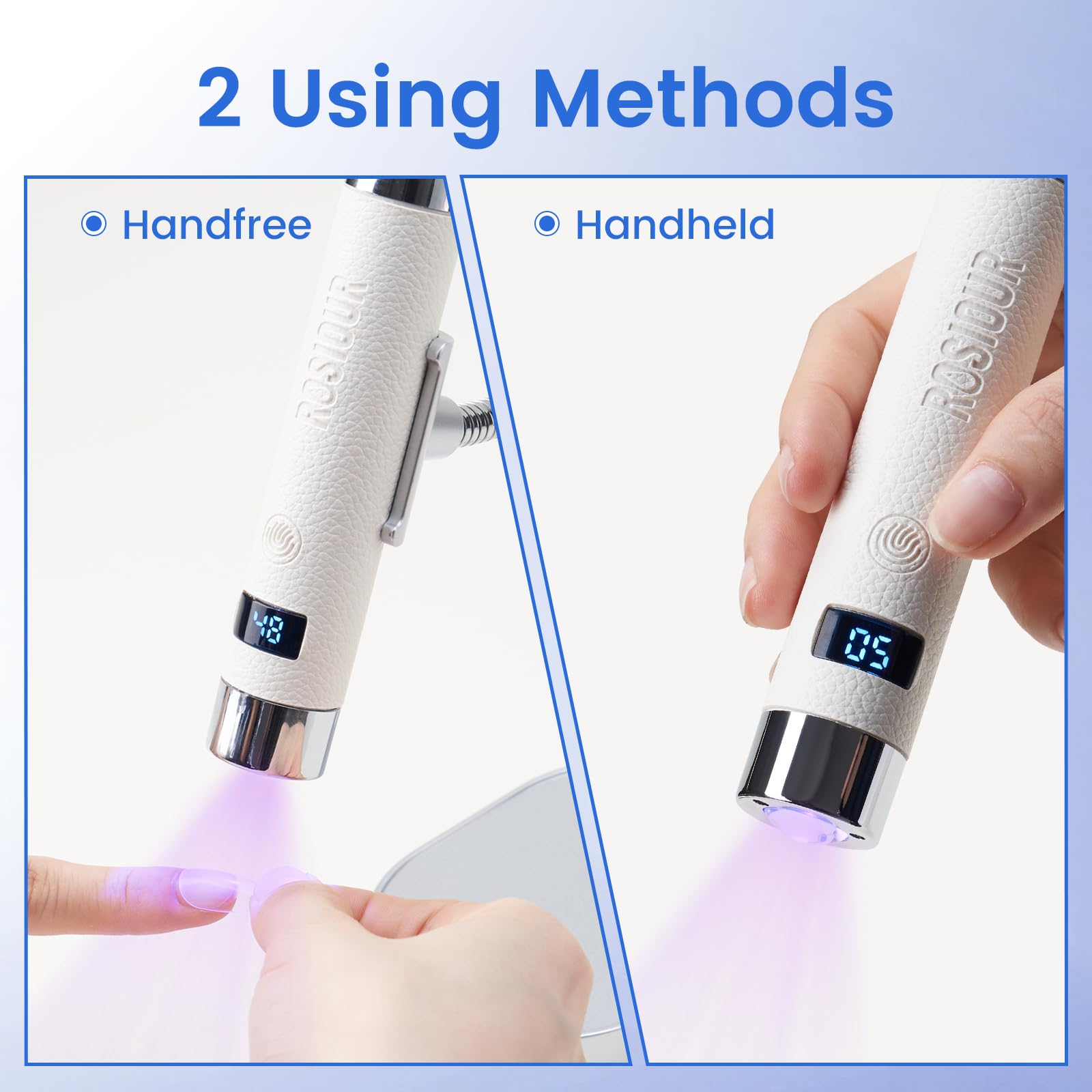 Rosiour Mini UV lamp with auto sensor display for precise timing.
