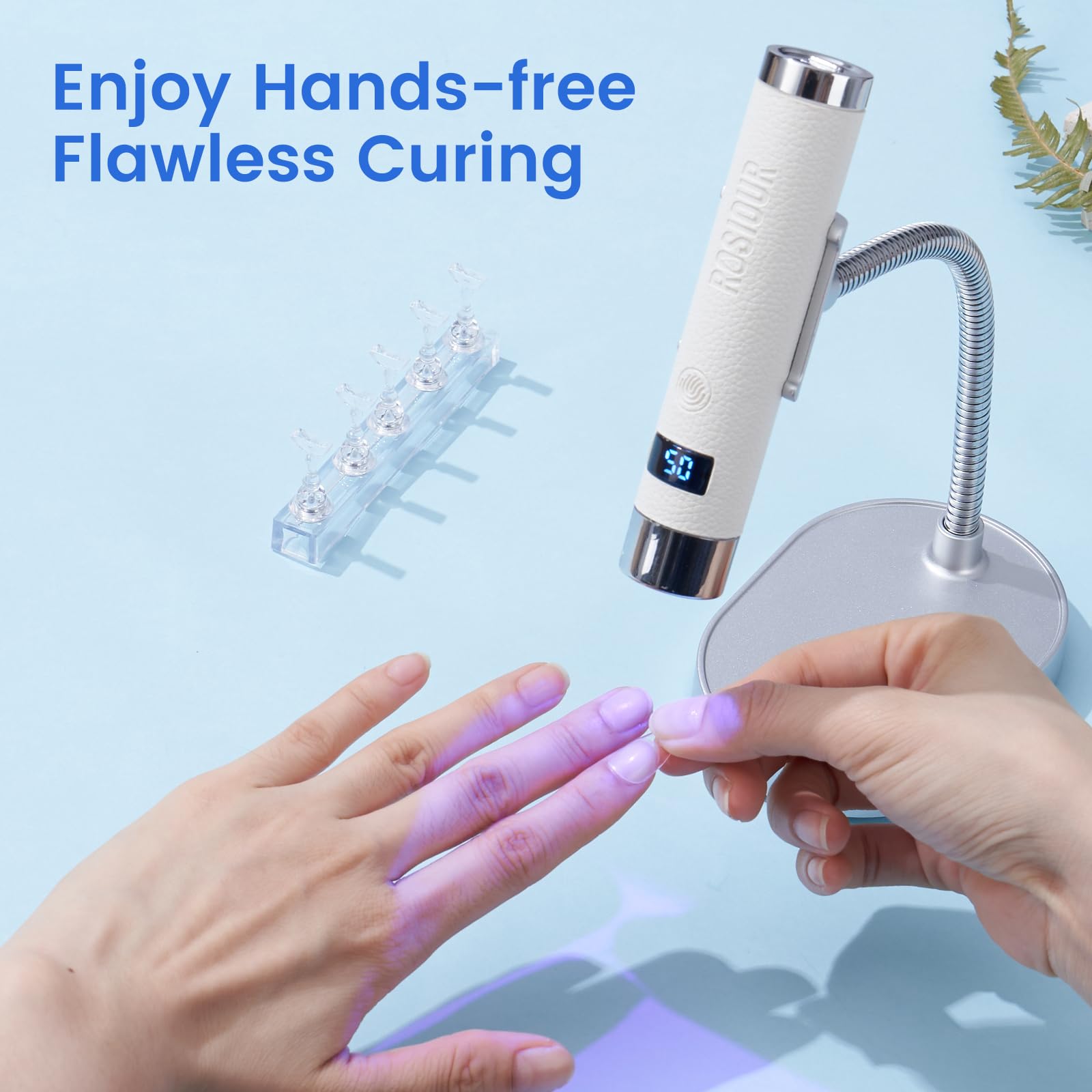 Rosiour Mini UV lamp with textured leatherette finish for premium feel.