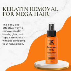 Rosy Fharia Keratin FiX Remover used on mega hair bonds preserving natural hair while dissolving adhesives.