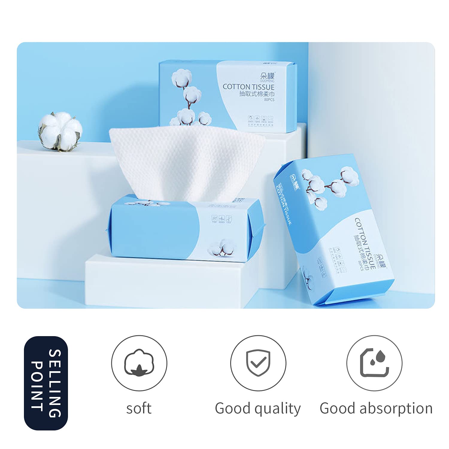 Rouceyxin cotton tissues showing reusable design for repeated use.