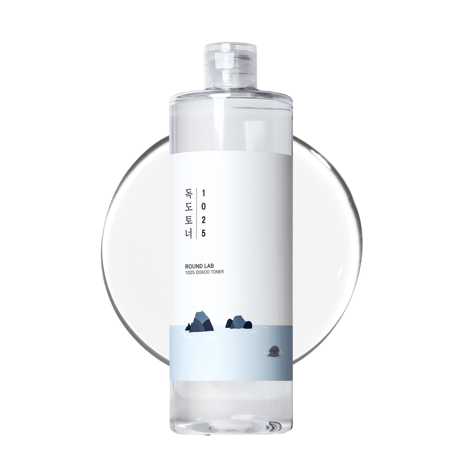 ROUND LAB 1025 Dokdo Toner bottle closeup showing hydrating formula.