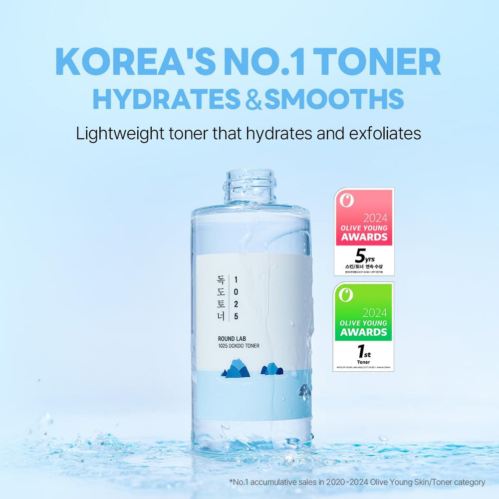 ROUND LAB 1025 Dokdo Toner liquid swirl demonstrates light, non-sticky texture.