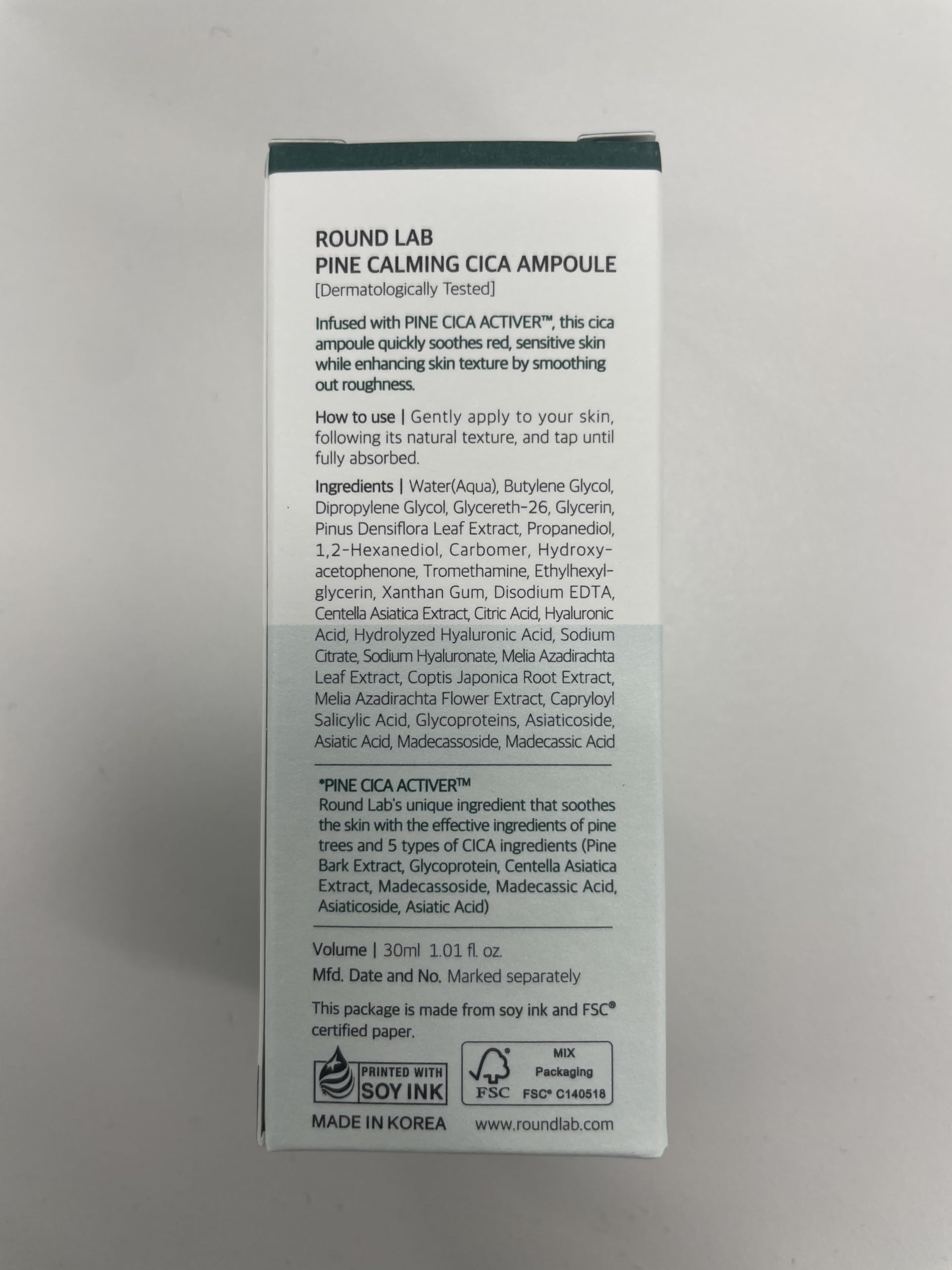 ROUND LAB ampolla pino calmante: piel suave y nutrida tras la aplicación.