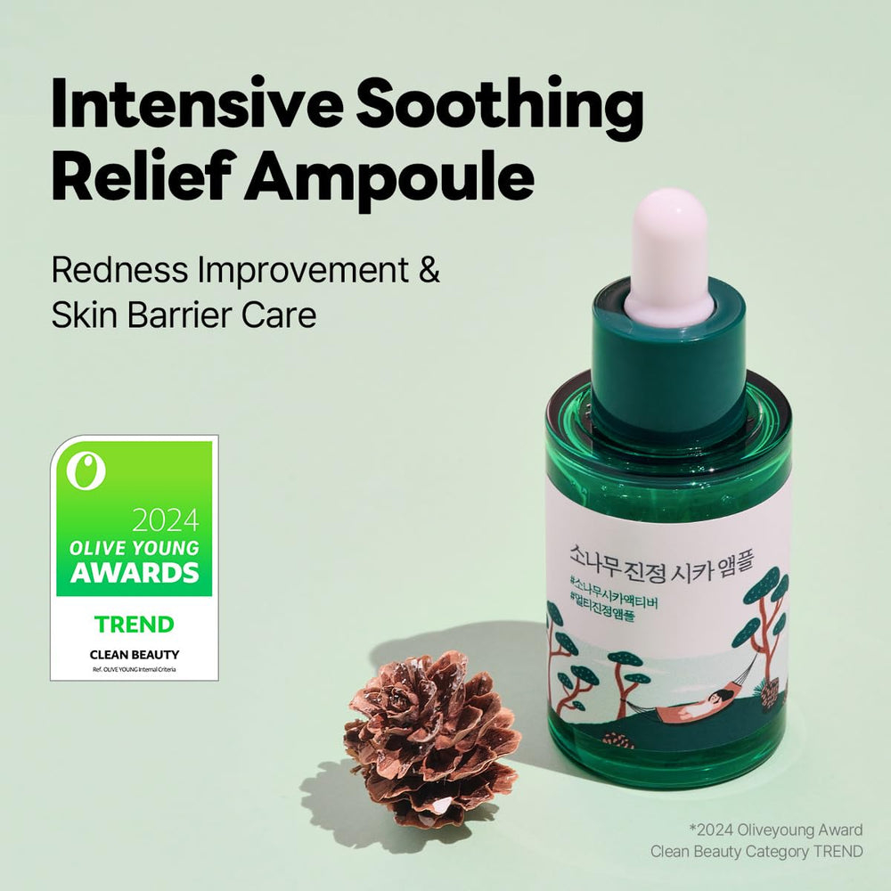 ROUND LAB ampolla pino calmante: textura gel agua que se absorbe rápido y no deja grasa.