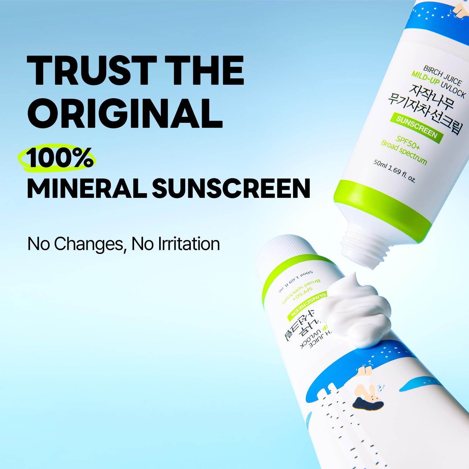 ROUND LAB Birch Juice Mild-up etiqueta SPF 50+ para protección diaria.