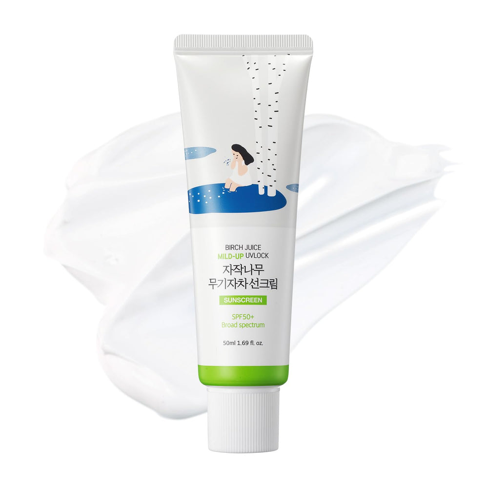 ROUND LAB Birch Juice Mild-up protector solar en botella, SPF 50+ para piel sensible.