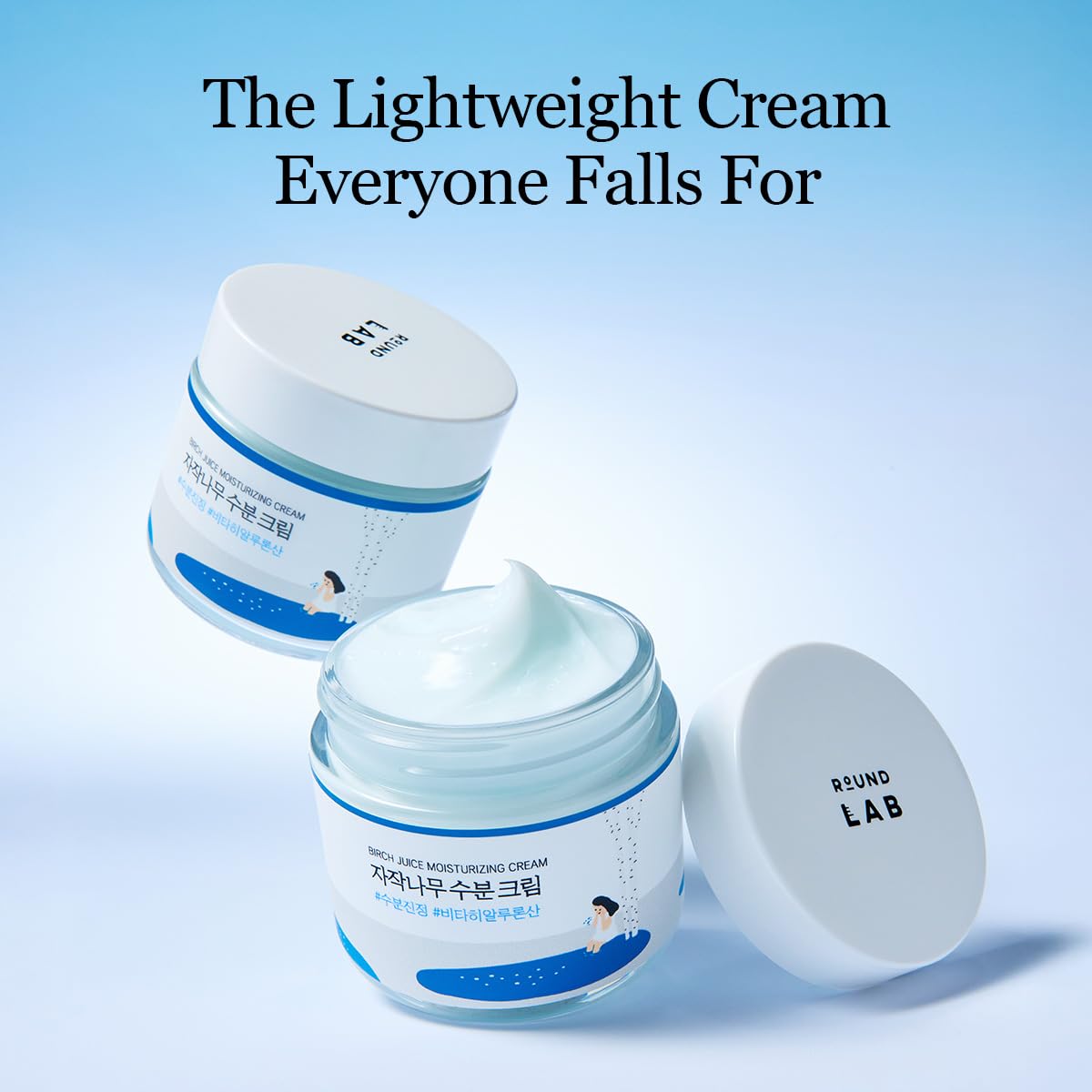 ROUND LAB Birch Juice Moisturizing Cream applying during routine shows burst moisture capsules in action