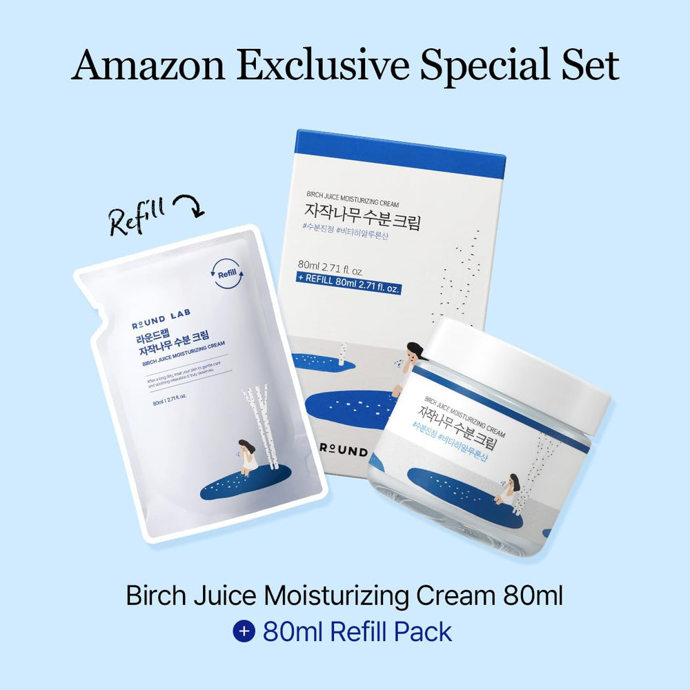 ROUND LAB Birch Juice Moisturizing Cream refill 80ml pack highlights value and refillable hydration