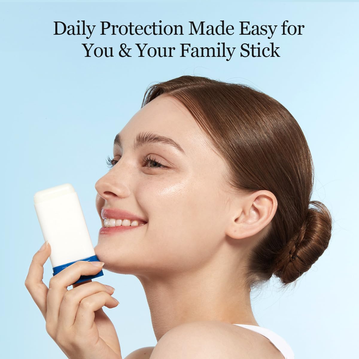 ROUND LAB Birch Juice sunscreen stick face application demonstrates easy, mess-free reapplication