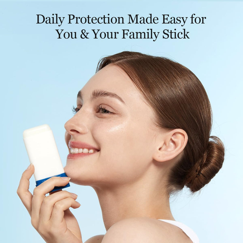 ROUND LAB Birch Juice sunscreen stick face application demonstrates easy, mess-free reapplication
