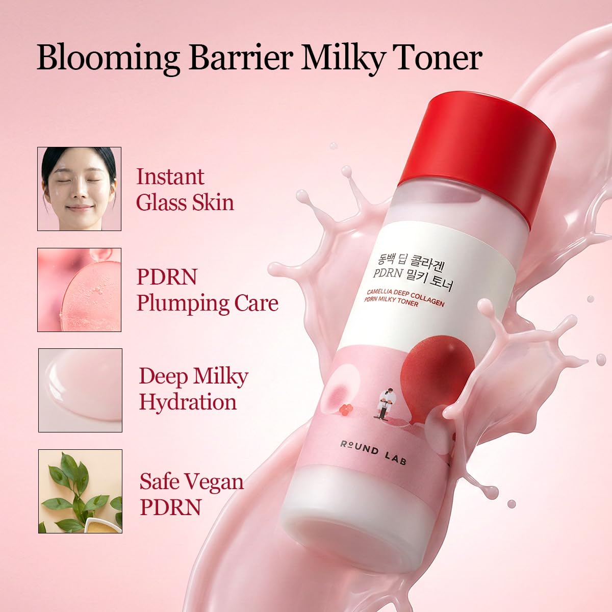 ROUND LAB Glass-skin look demonstrated with Milky Toner glow on skin.