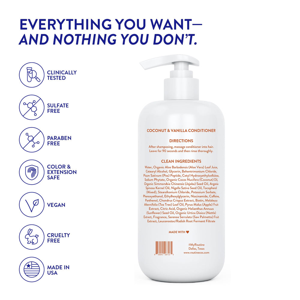 Using Routine Wellness conditioner shows detangling and manageability for thinning hair