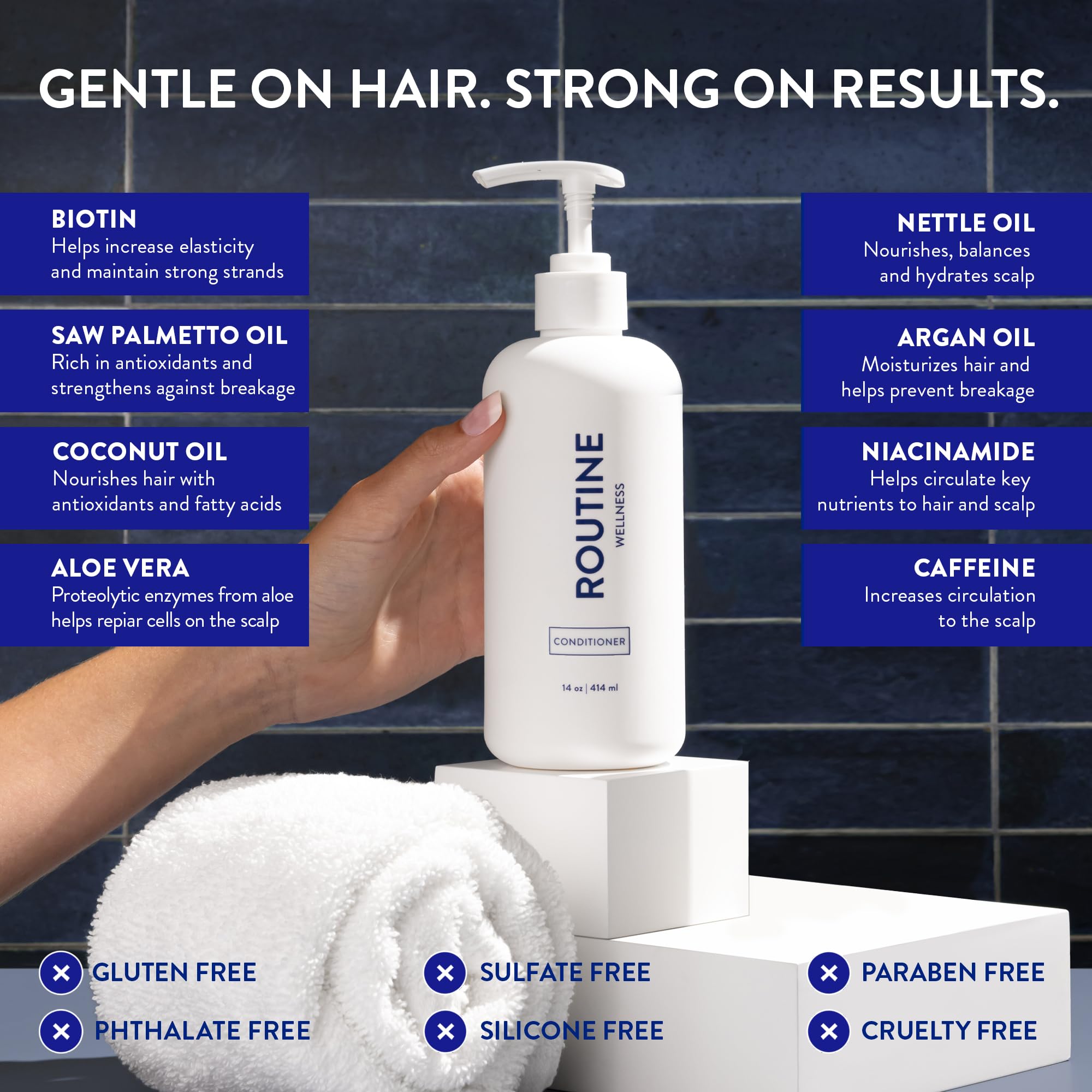 Close-up of Routine Wellness label highlights clean vegan ingredients