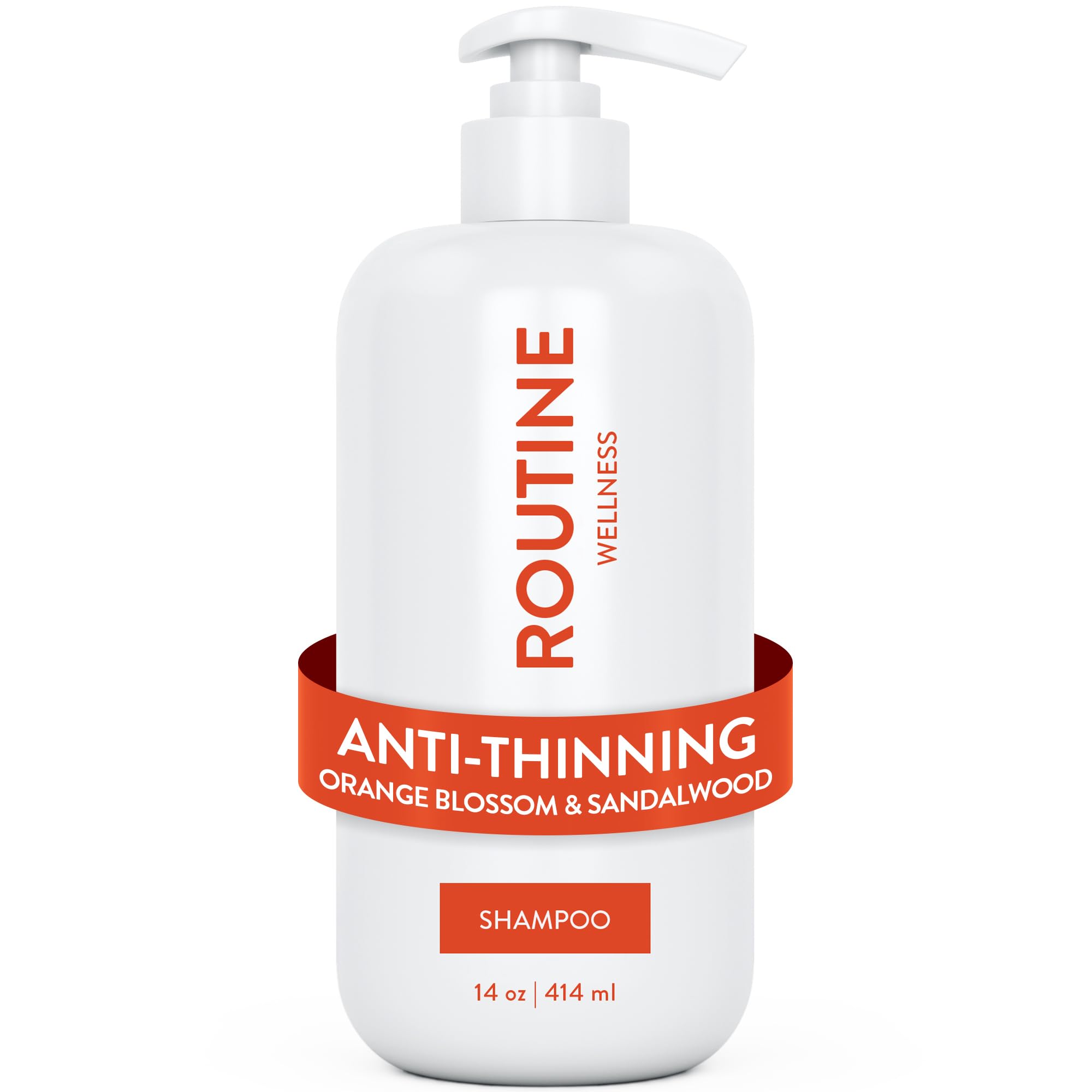 Routine Wellness Anti-Thinning Shampoo bottle pour shows product in action for fuller-looking hair
