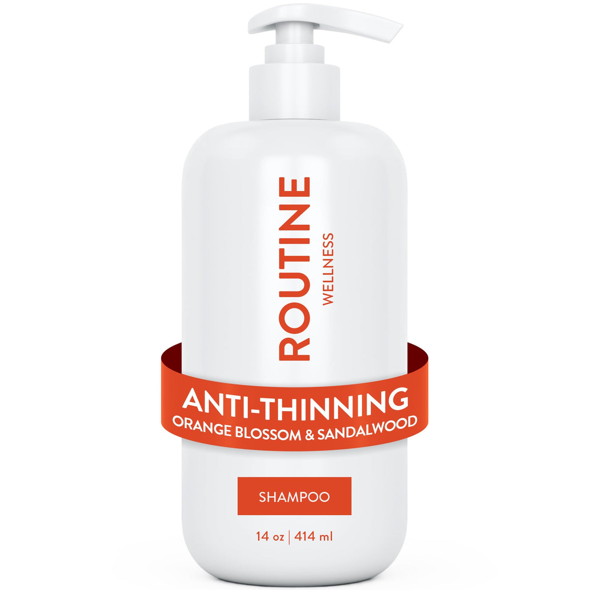 Routine Wellness Anti-Thinning Shampoo bottle pour shows product in action for fuller-looking hair
