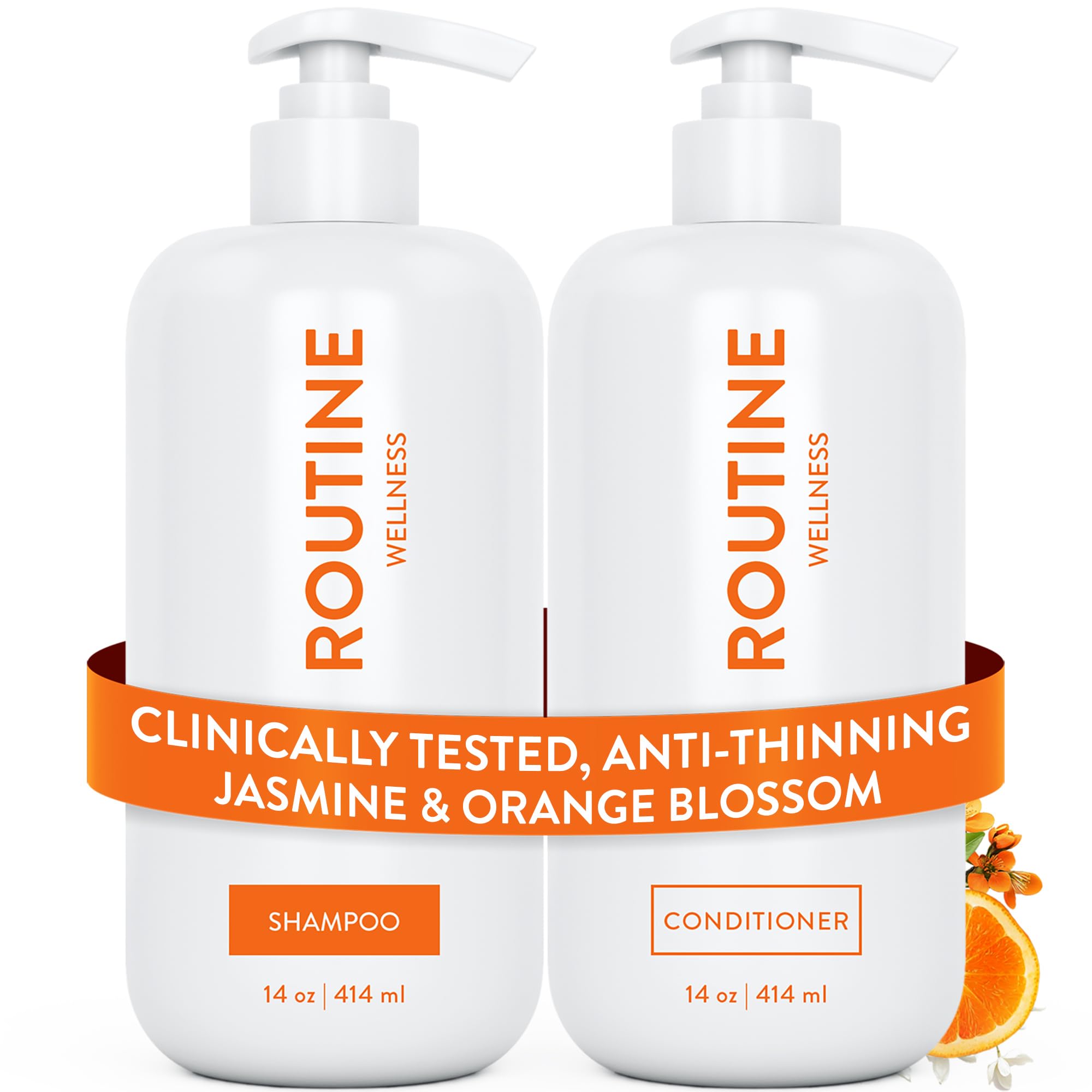 Routine Wellness anti-thinning shampoo bottle suggesting fuller-looking hair