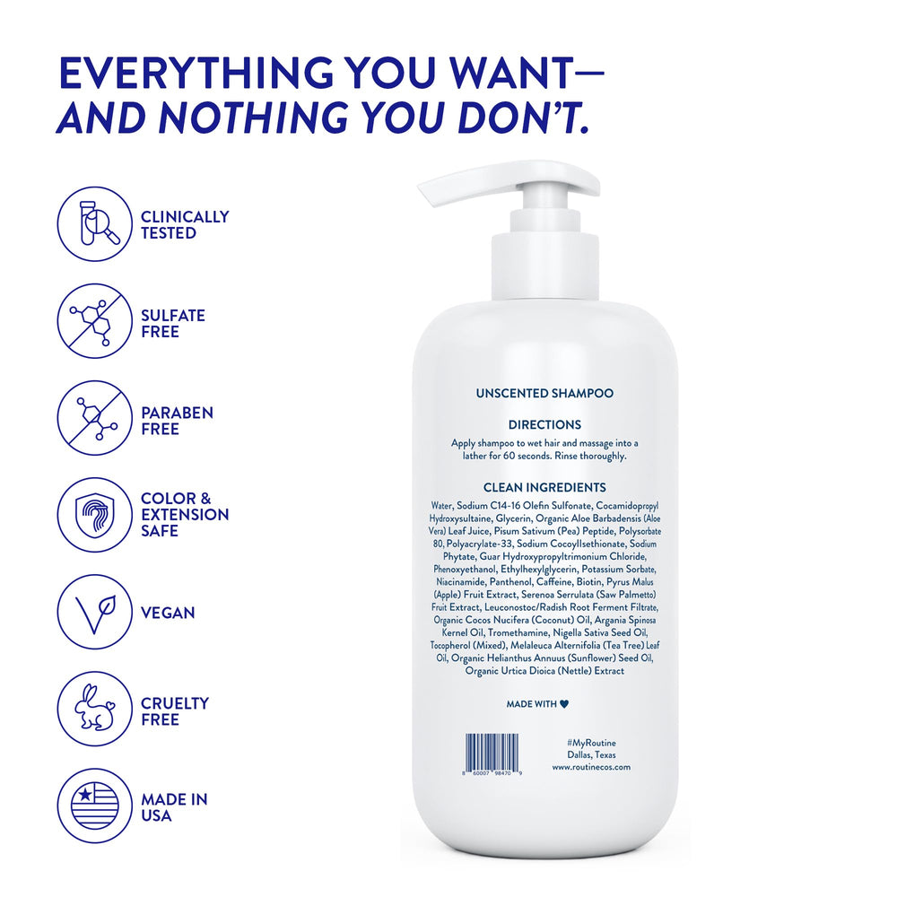 Morning bathroom scene with unscented routine, suitable for sensitive scalps.